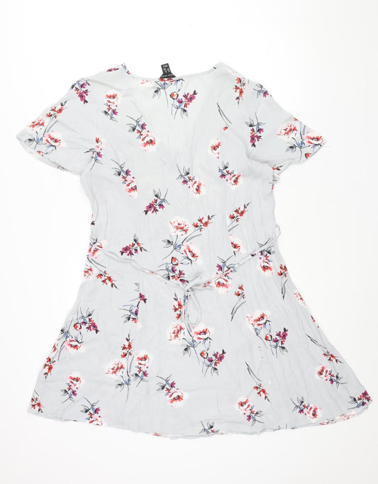 New Look Womens Grey Floral Viscose A-Line Size 12 V-Neck Pullover - Belted