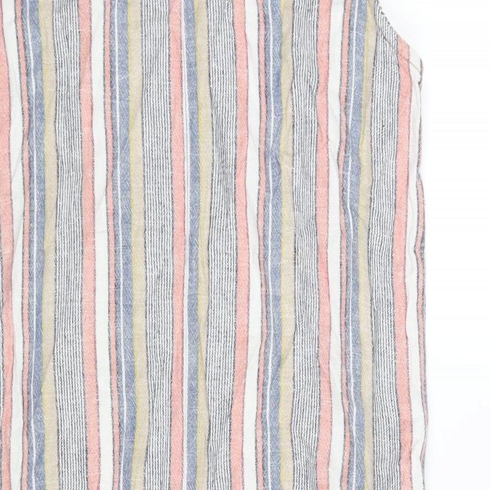 NEXT Womens Multicoloured Striped Linen Shift Size 8 Round Neck Button - Lace Detail