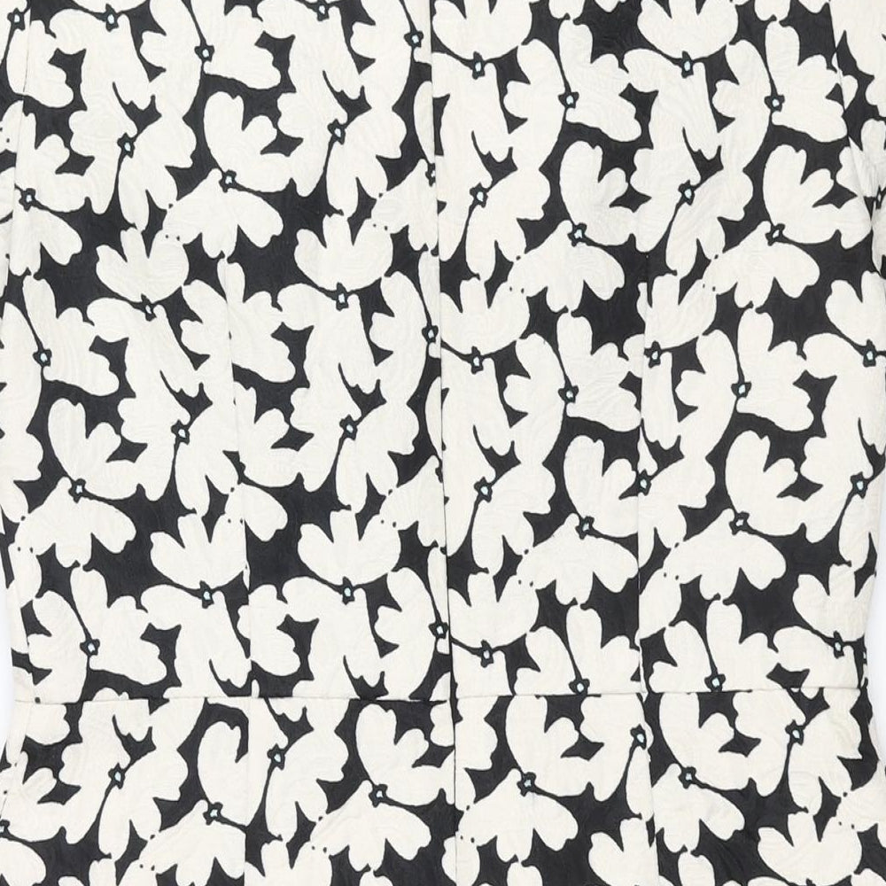 Oasis Womens Ivory Floral Polyester A-Line Size 12 Round Neck Zip