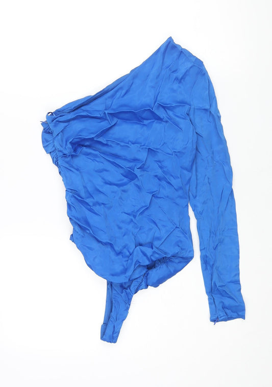Zara Womens Blue Polyester Bodysuit One-Piece Size S Snap - Rouched