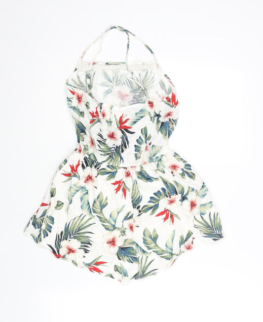 Hollister Womens Ivory Floral Viscose Playsuit One-Piece Size S Pullover - Lace Detail