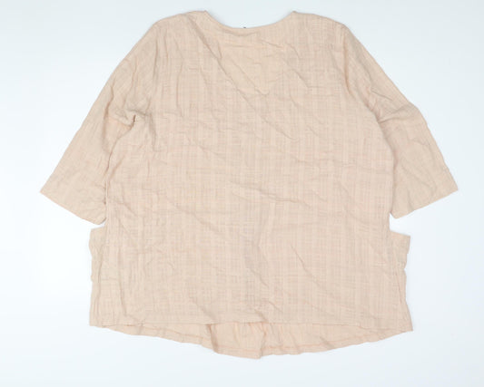 Autonomy Womens Pink Cotton Basic Blouse Size XL Scoop Neck - Button Detail Pockets