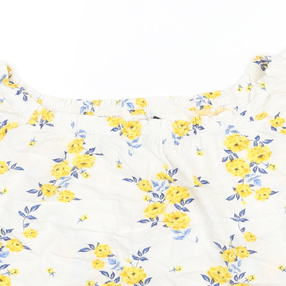 Divided by H&M Womens White Floral Viscose Basic Blouse Size 10 Boat Neck - Button Detail