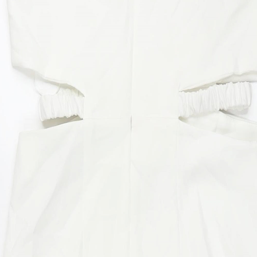 Zara Womens White Polyester Shift Size L Square Neck Zip - Cut Out Detail Front Slit