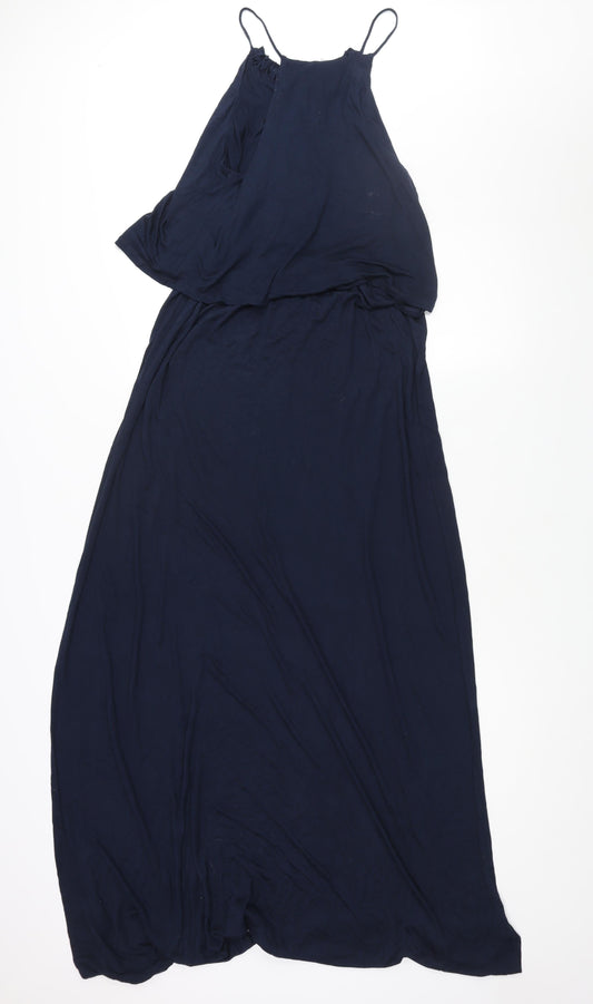H&M Womens Blue Viscose Maxi Size M Round Neck Pullover - Beading Detail