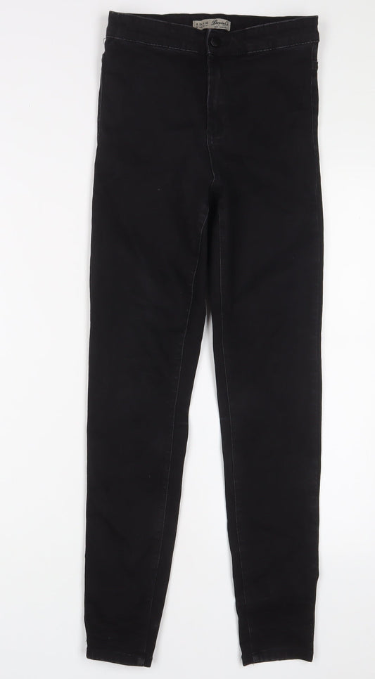 Additional front view of Denim & Co. women’s black cotton skinny jeans, size UK 8, 28-inch leg regular zip