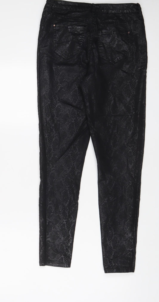 F&F Womens Black Animal Print Polyester Trousers Size 28 in L28 in Regular Zip