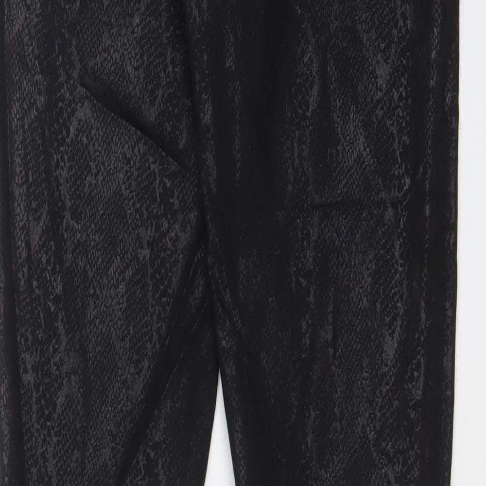 F&F Womens Black Animal Print Polyester Trousers Size 28 in L28 in Regular Zip