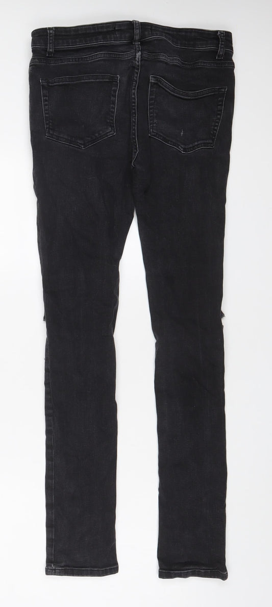Mennace Mens Black Cotton Skinny Jeans Size 32 in L31 in Regular Zip