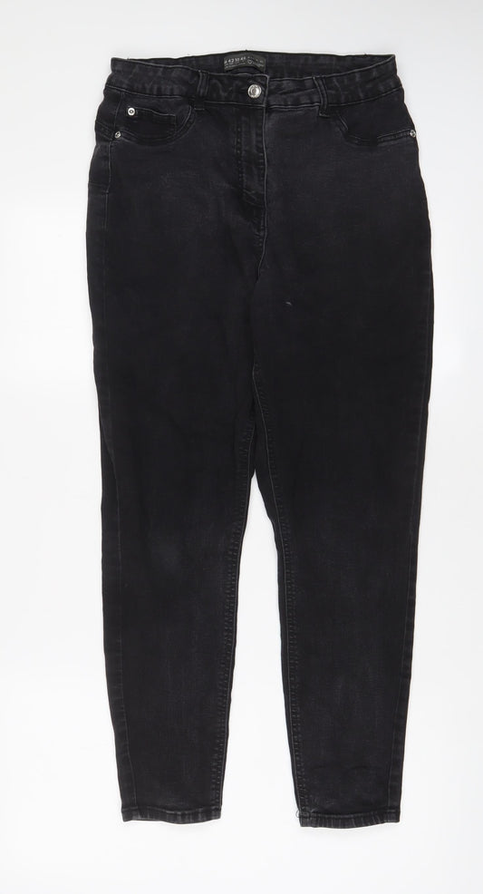 Additional front view of Denim & Co. women’s grey cotton skinny jeans, size UK 14, 28-inch leg regular zip