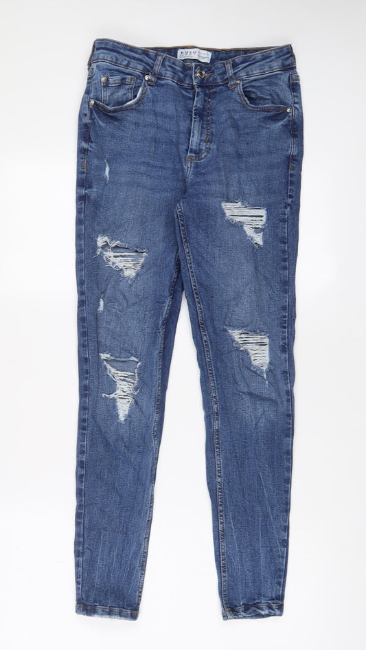 Additional front view of Denim & Co. women’s blue cotton skinny jeans, size UK 10, 28-inch leg regular zip