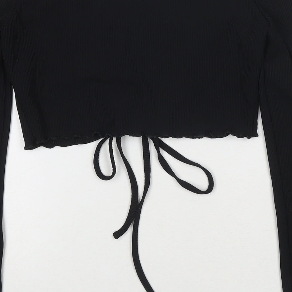 Womens UK Size 12 COLLUSION Black Cropped T-Shirt