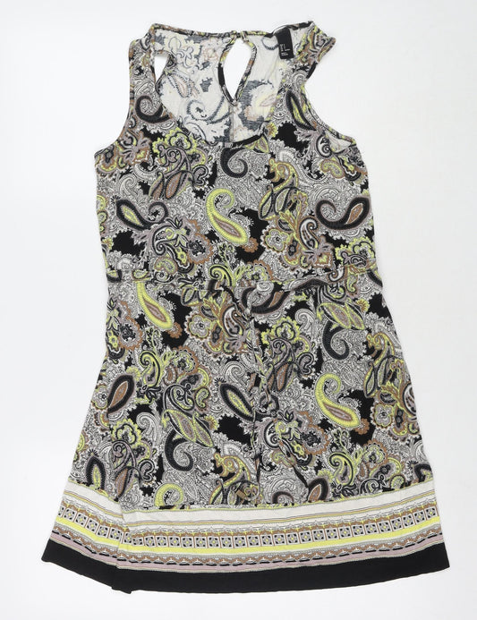 H&M Womens Multicoloured Paisley Viscose Tank Dress Size S Scoop Neck Button