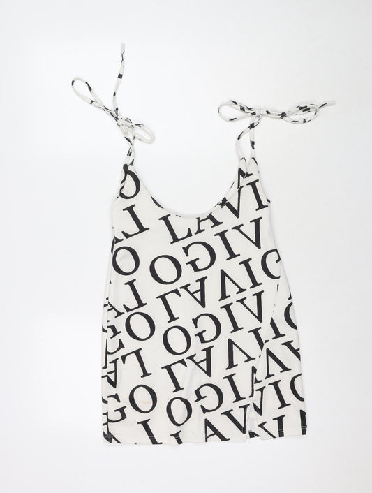 Additional front view of I SAW IT FIRST women’s white geometric polyester mini, size M, round neck pullover - letters