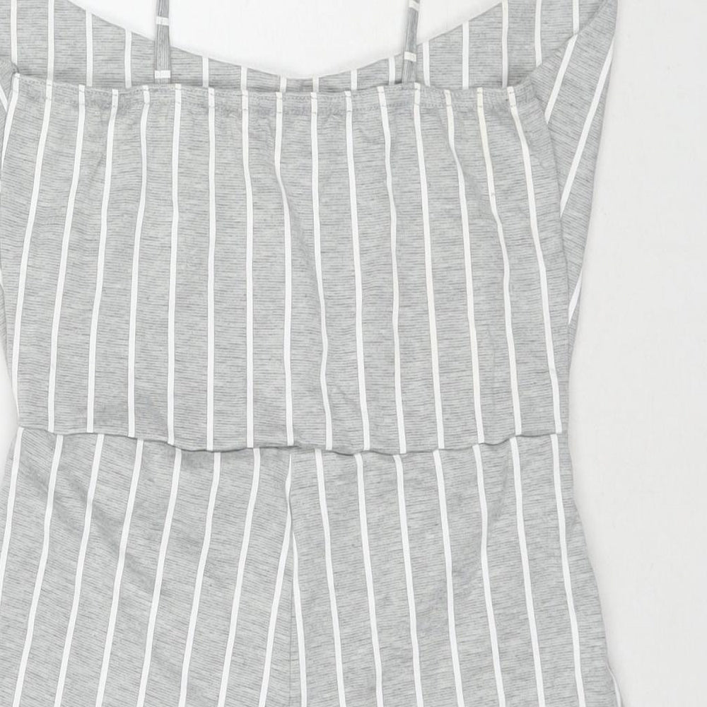 PRETTYLITTLETHING Womens Grey Striped Polyester Playsuit One-Piece Size 10 L3 in Pullover