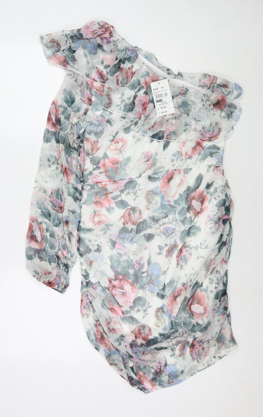 Quiz Womens Multicoloured Floral Polyester Bodycon Size 14 One Shoulder Zip