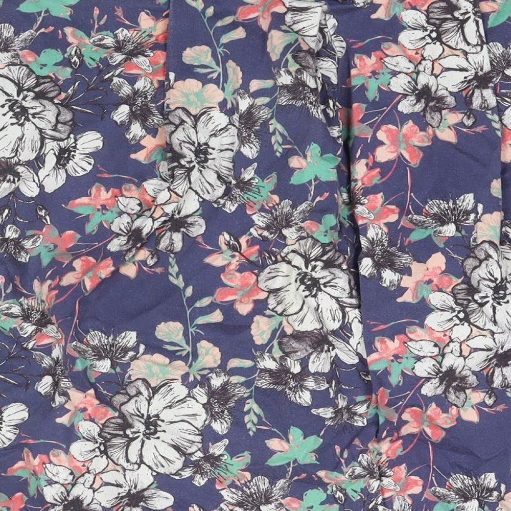 Monsoon Womens Blue Floral Cotton A-Line Skirt Size 14 Zip