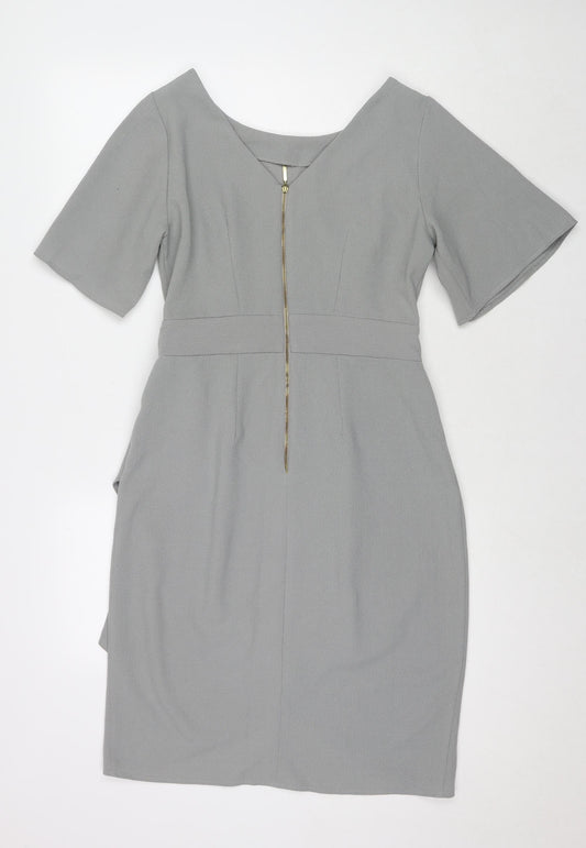Closet Womens Grey Polyester A-Line Size 12 Round Neck Zip