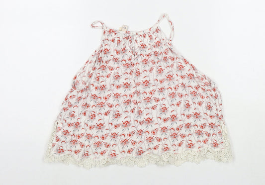 Divided by H&M Womens White Floral Viscose Basic Tank Size 10 Round Neck