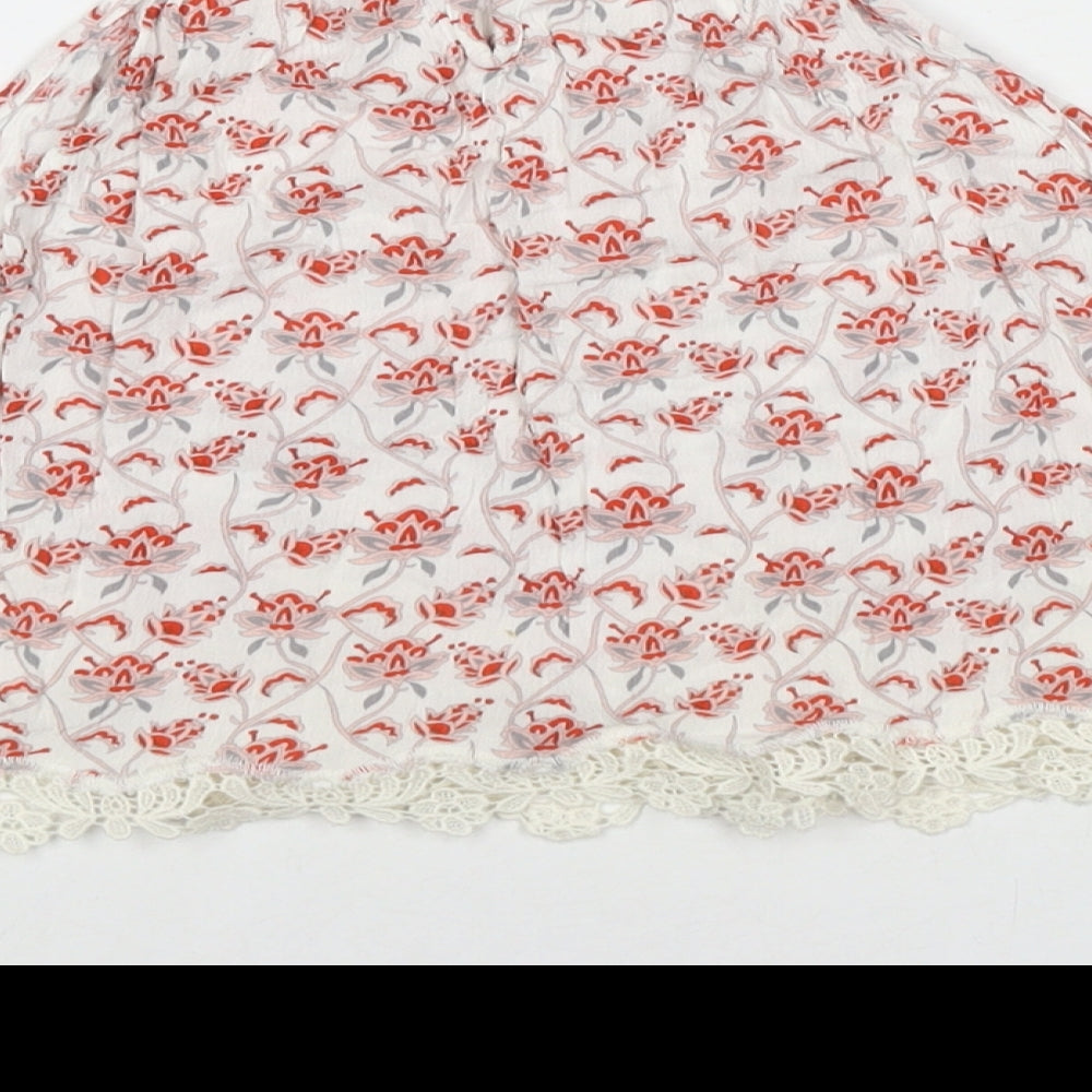 Divided by H&M Womens White Floral Viscose Basic Tank Size 10 Round Neck