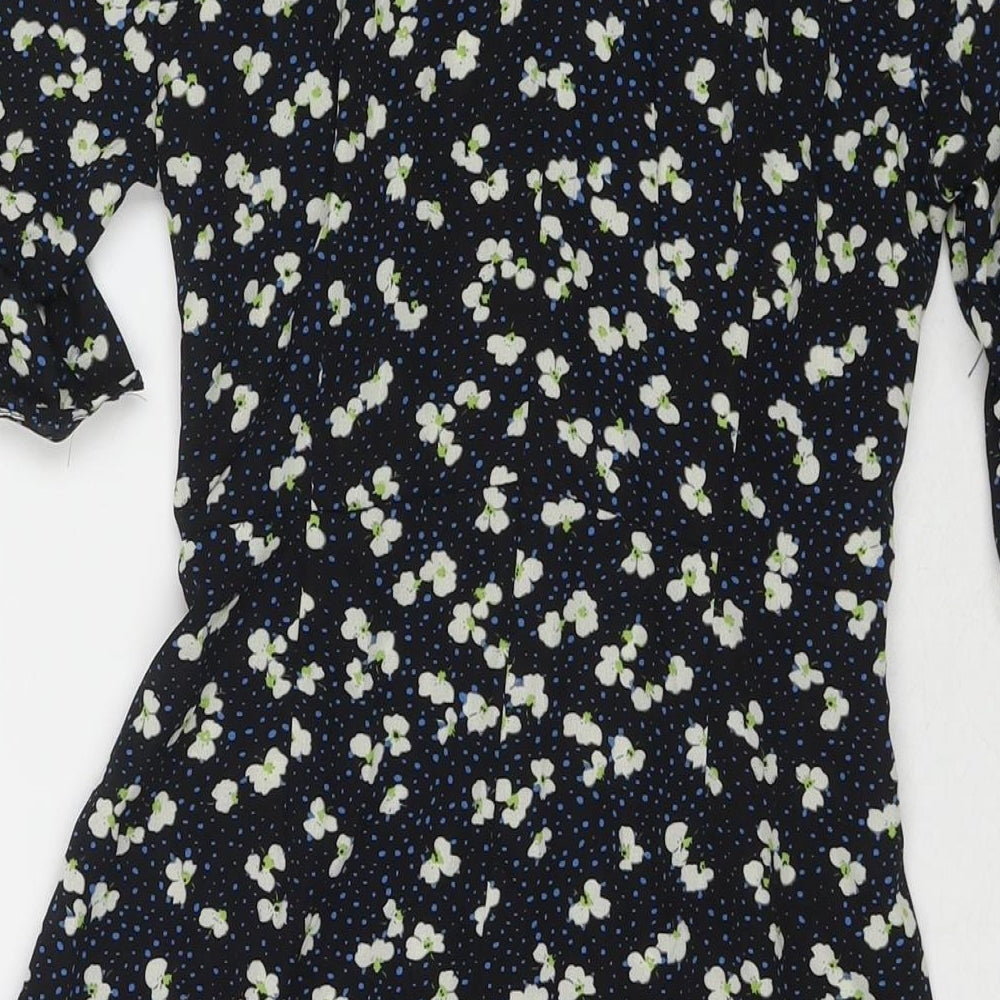 PRETTYLITTLETHING Womens Black Floral Polyester Fit & Flare Size 8 V-Neck Zip