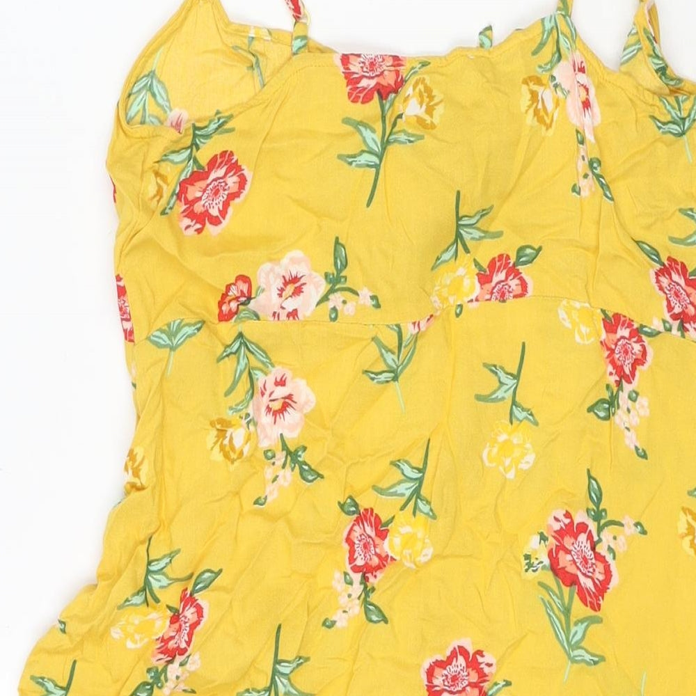 Jennyfer Womens Yellow Floral Polyester Tank Dress Size S Sweetheart Tie
