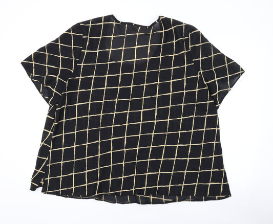 Ann Harvey Womens Black Geometric Polyester Basic T-Shirt Size 24 Round Neck