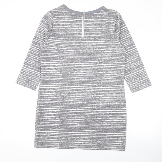 Marks and Spencer Womens Grey Striped Polyester Bodycon Size 12 Round Neck Zip