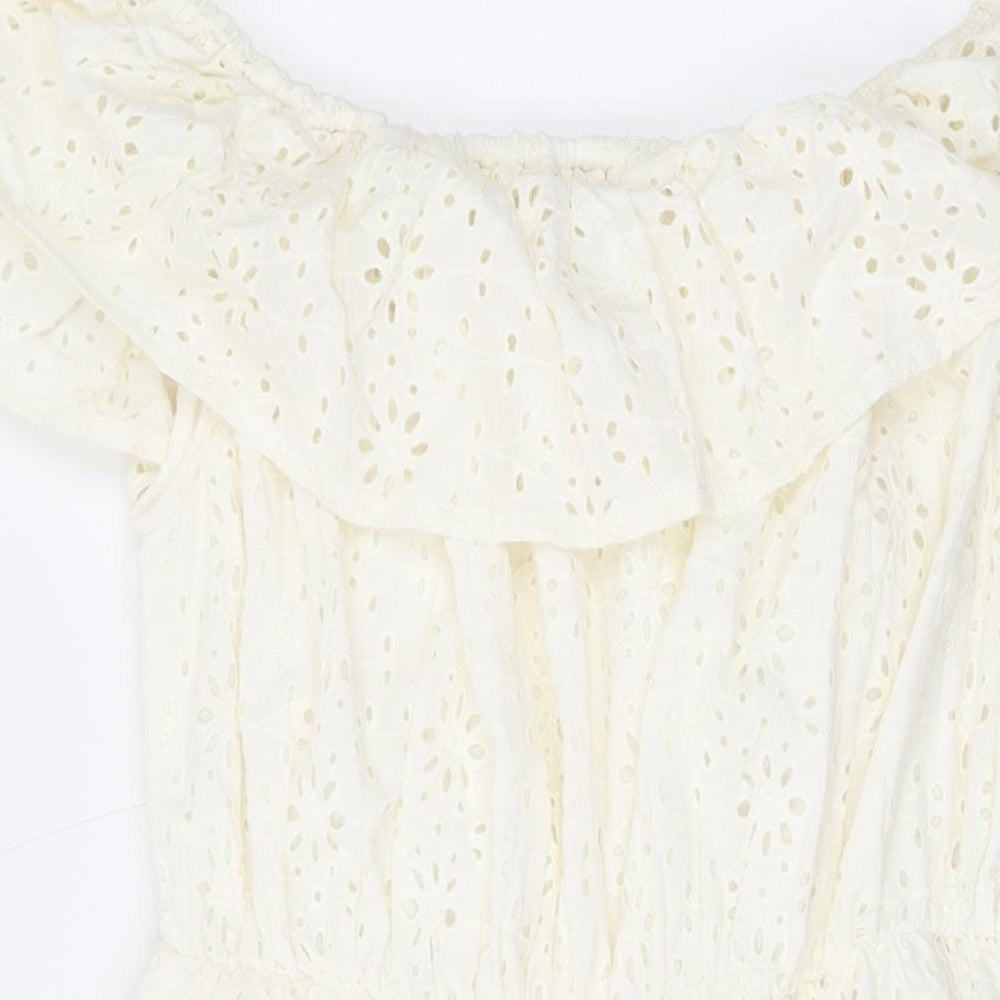 In the Style Womens White Geometric Cotton A-Line Size 12 Off the Shoulder Pullover