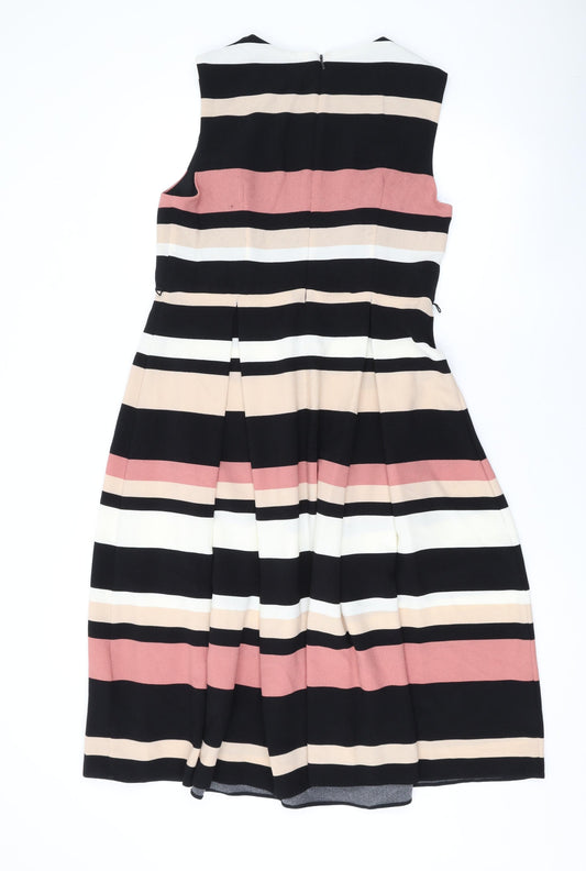 Debenhams Womens Multicoloured Striped Polyester A-Line Size 12 Round Neck Zip