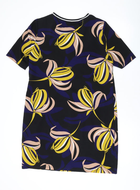 Marks and Spencer Womens Black Geometric Polyester T-Shirt Dress Size 12 Round Neck Pullover