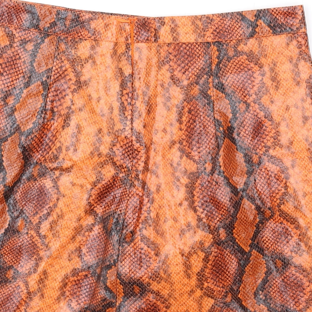 Missguided Womens Orange Animal Print Polyester Mini Skirt Size 10 Zip - Snake Print