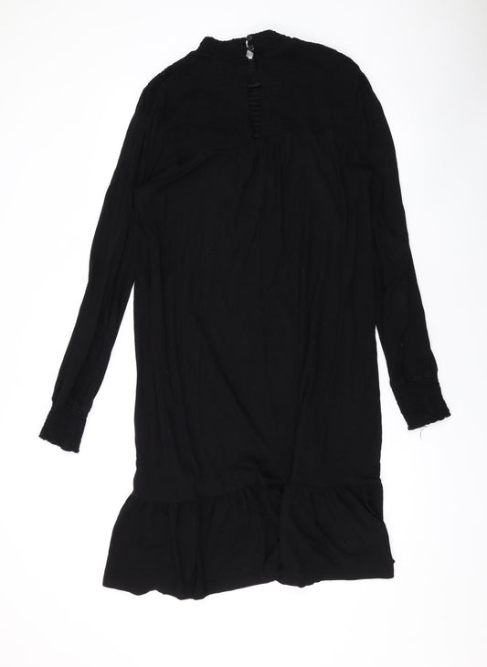 Dorothy Perkins Womens Black Viscose A-Line Size 14 Mock Neck Button