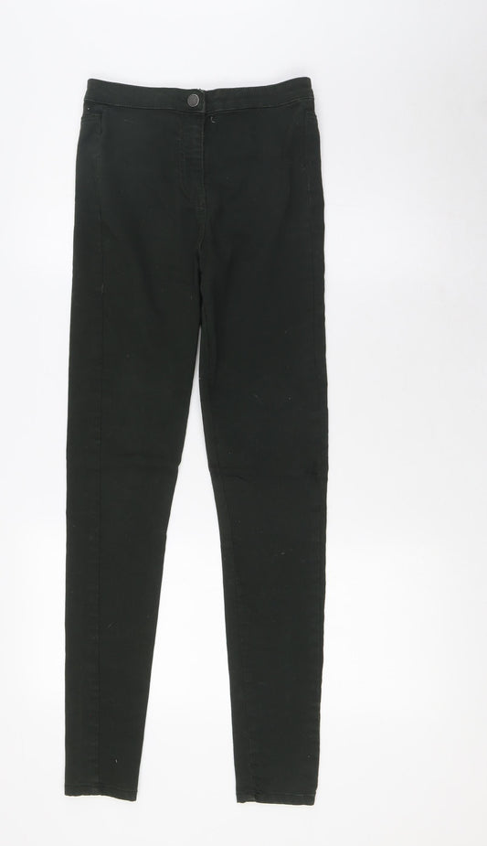 Additional front view of Denim & Co. women’s green cotton skinny jeans, size UK 6, 29-inch leg regular zip