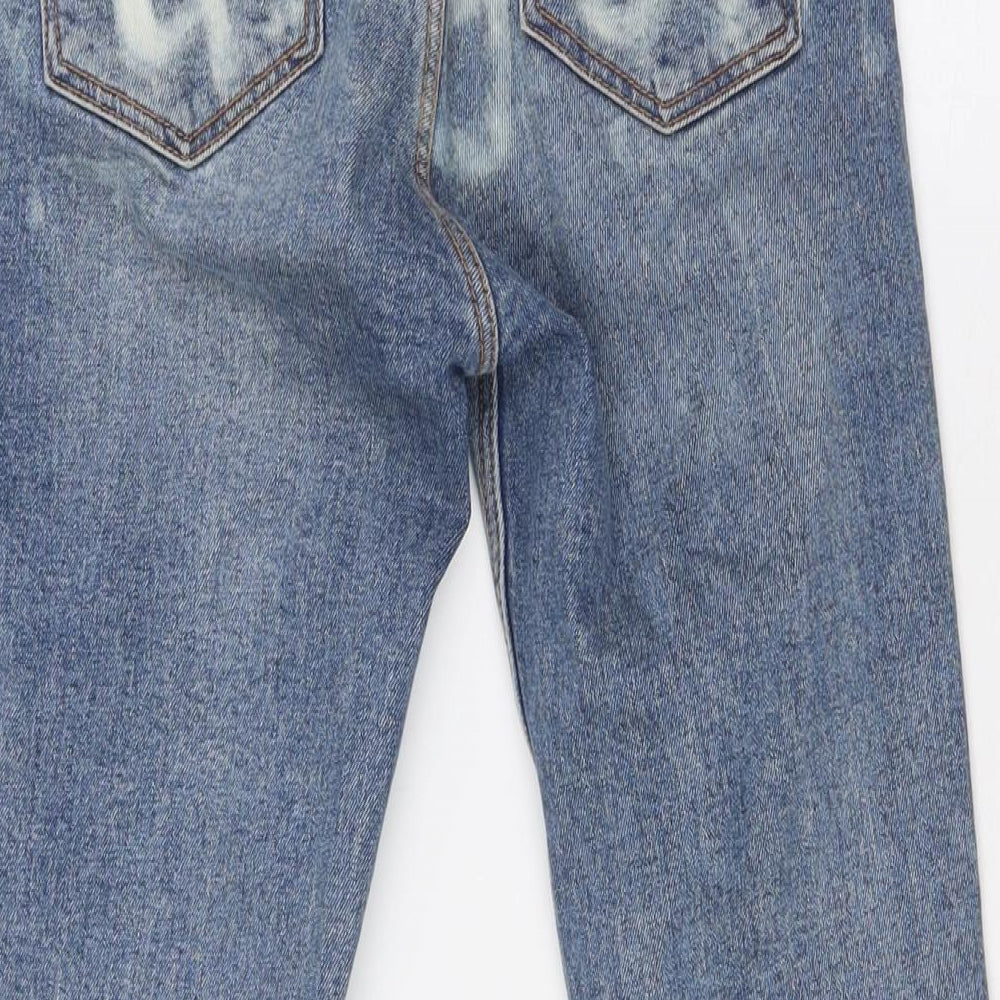Zara Womens Blue Cotton Bootcut Jeans Size 6 L27 in Regular Zip - Raw Hem , Angle