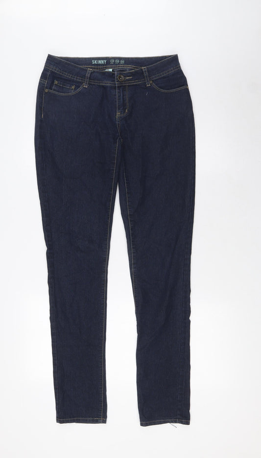 Additional front view of Denim & Co. women’s blue cotton skinny jeans, size UK 10, 32-inch leg regular zip