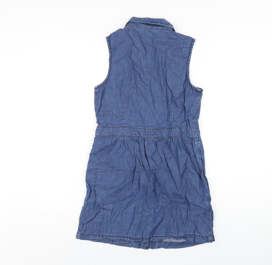 Kaleidoscope Womens Blue Cotton A-Line Size 6 Collared Snap
