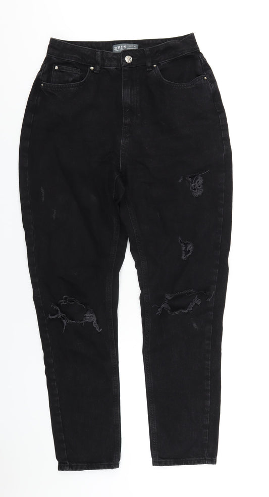 Additional front view of Denim & Co. women’s black cotton mom jeans, size UK 10, 30-inch leg regular zip