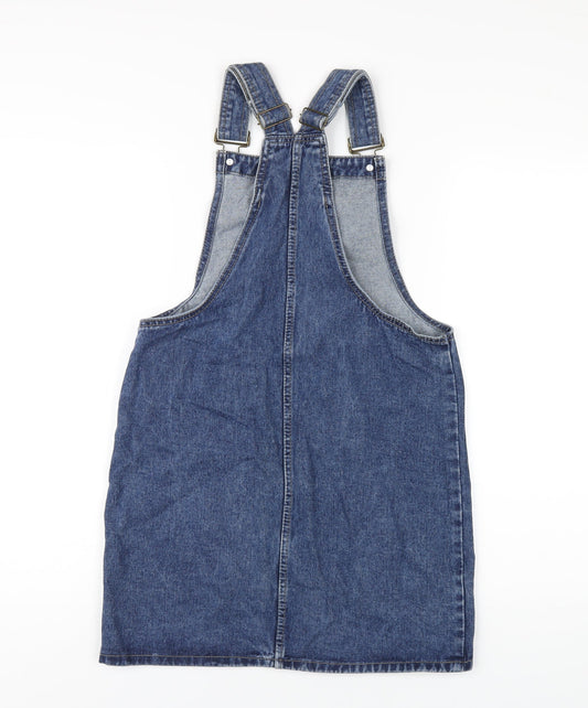 Denim & Co. Womens Blue Cotton Pinafore/Dungaree Dress Size 8 Square Neck Buckle