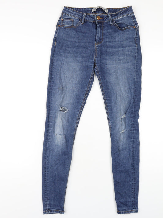 Additional front view of Denim & Co. women’s blue cotton skinny jeans, size UK 10, 29-inch leg regular zip