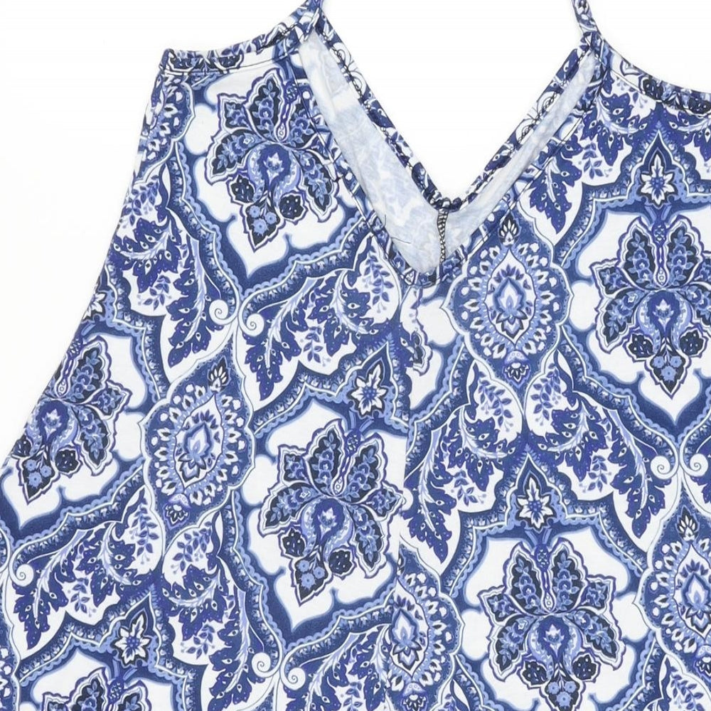 Boohoo Womens Blue Geometric Polyester Playsuit One-Piece Size 10 Pullover