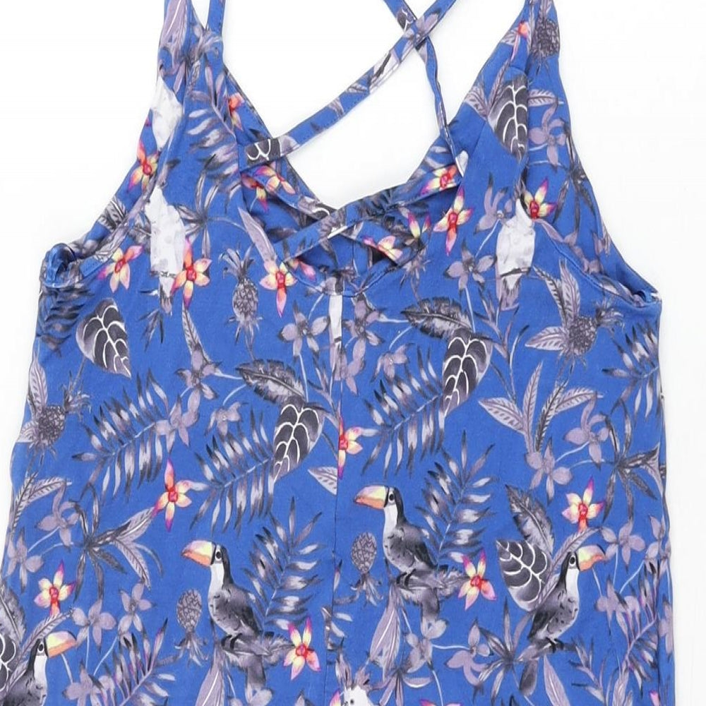 New Look Womens Blue Floral Viscose Playsuit One-Piece Size 8 L3 in Pullover - Parrot Print