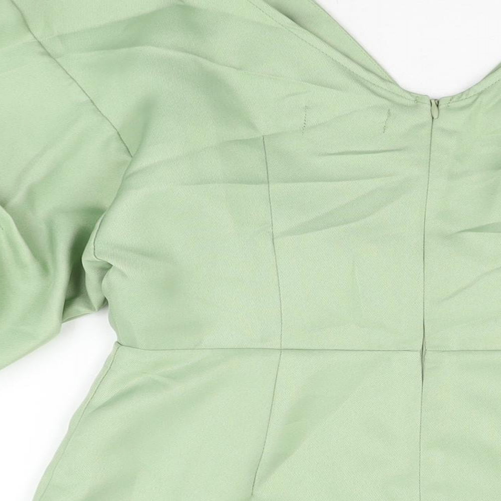 PRETTYLITTLETHING Womens Green Polyester Mini Size 10 V-Neck Zip