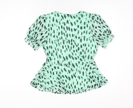 Quiz Womens Green Geometric Polyester Basic Blouse Size 10 V-Neck