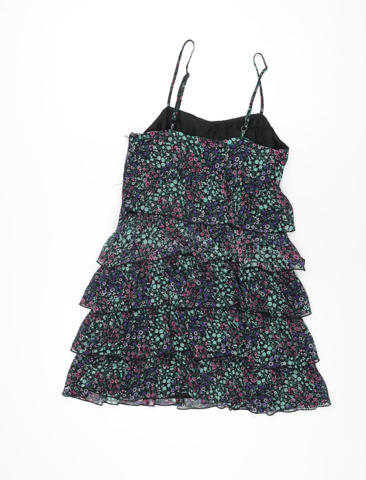 H&M Womens Black Floral Polyester Mini Size 10 Square Neck Zip