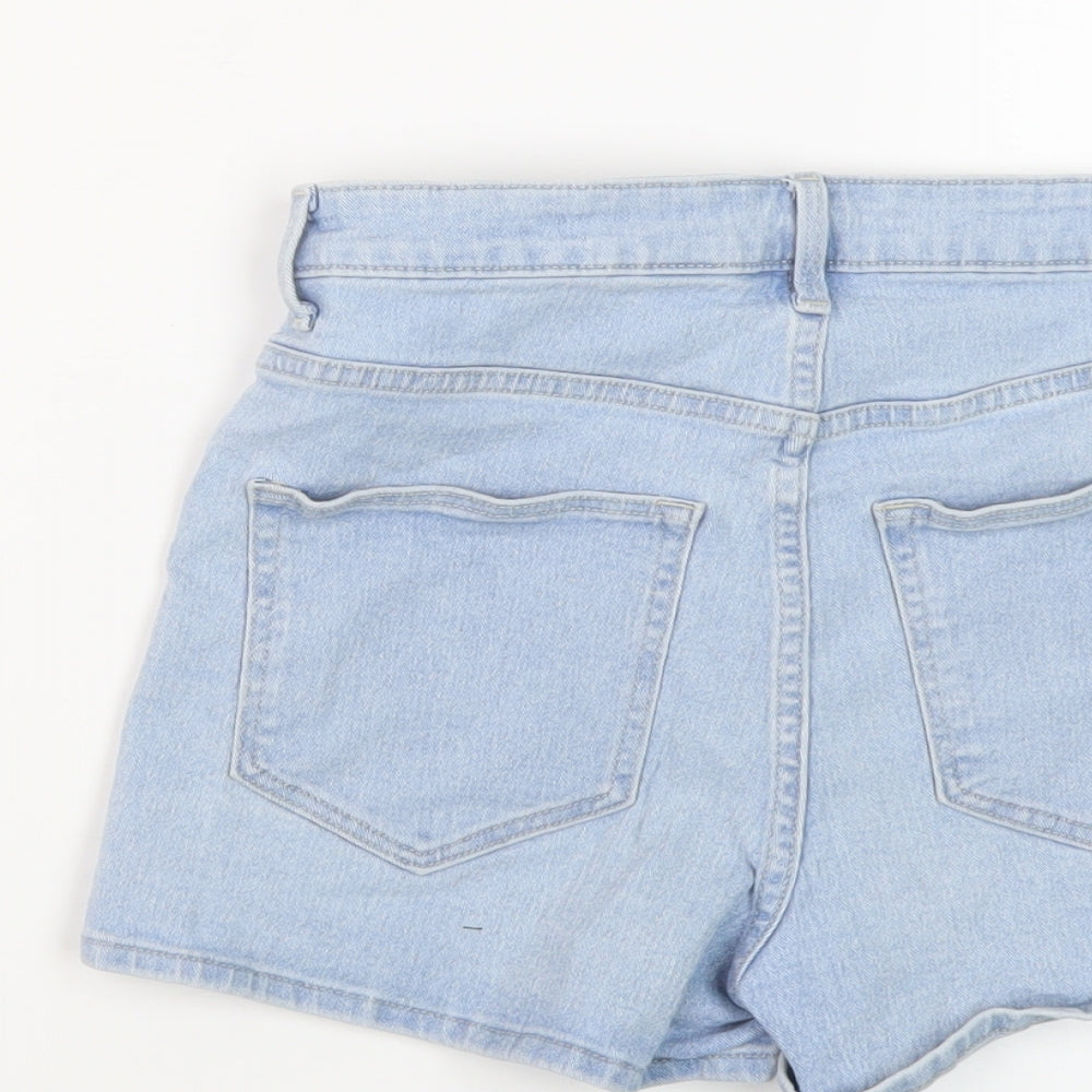 H&M Womens Blue Cotton Hot Pants Shorts Size 8 L3 in Regular Button