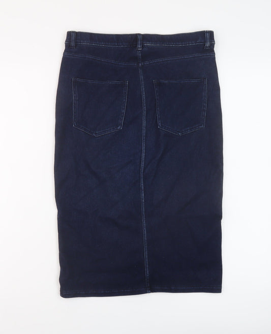 NEXT Womens Blue Cotton Bandage Skirt Size 8 Button