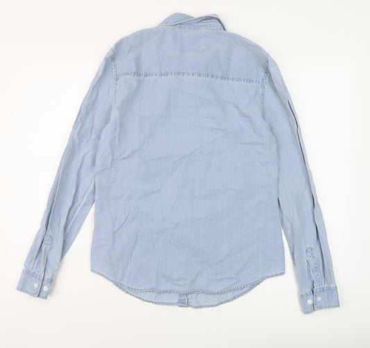 Denim & Co. Womens Blue Cotton Basic Button-Up Size 12 Collared