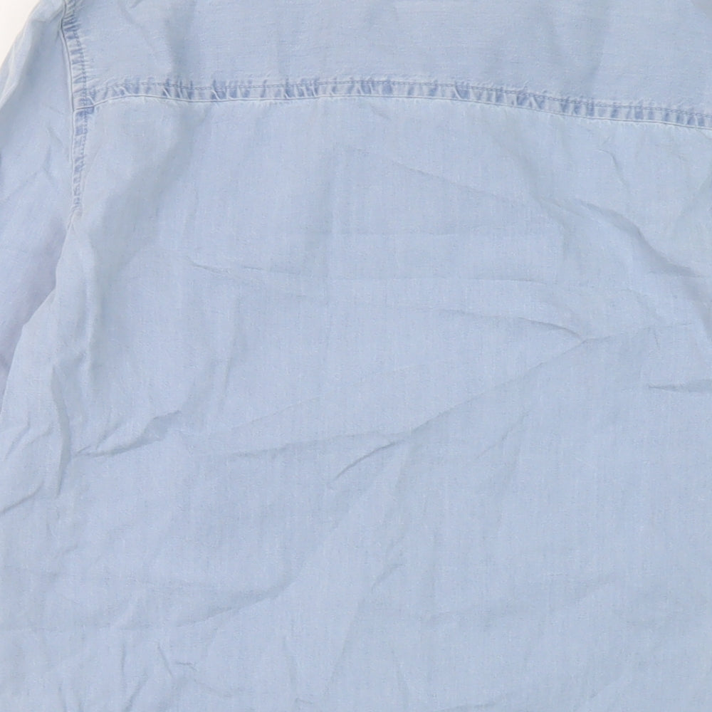 Denim & Co. Womens Blue Cotton Basic Button-Up Size 12 Collared