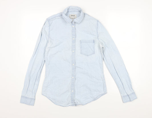 Womens UK Size 8 Denim & Co. Blue Basic Button-Up